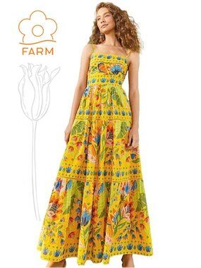 Farm Rio Yellow Summer Garden Sleeveless Maxi Dress